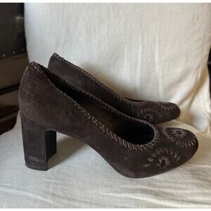 JACK ROGERS Chocolate Brown Suede Pumps Heels Size 8/9 stitched classy suede